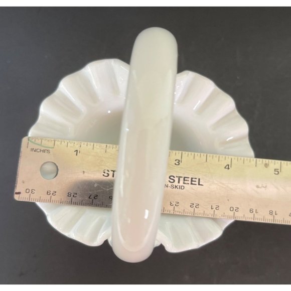 Fenton Milk Glass Bride Flower Basket Hobnail Ruffle Vintage 50's 5.5" x 4.5" - Picture 4 of 10